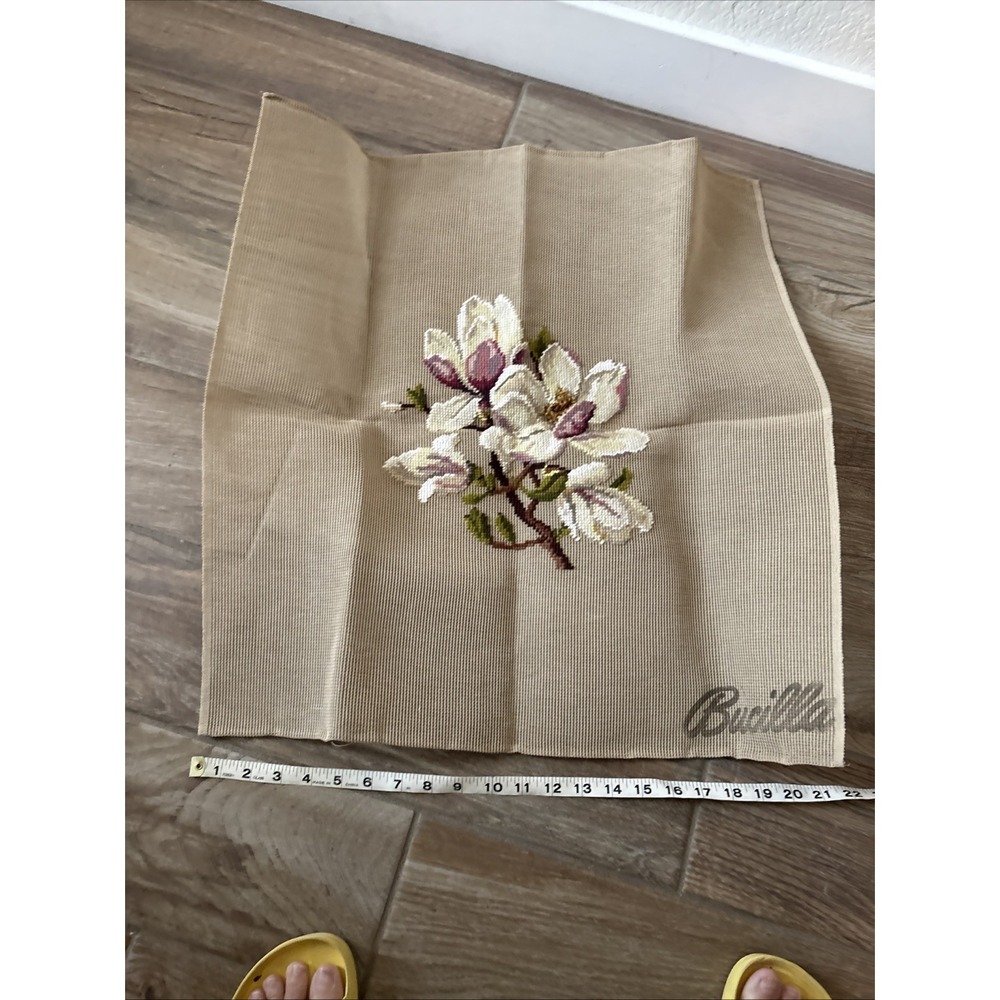 Vintage Bucilla Incomplete Floral Needlepoint Flowers Blue Canvas - Picture 4 of 5